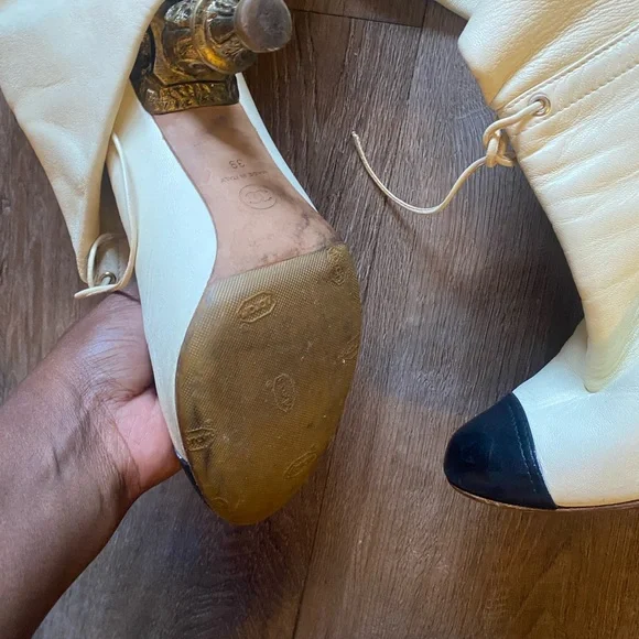 CHANEL Cream and Black Heeled Boots - Picture 11 of 16